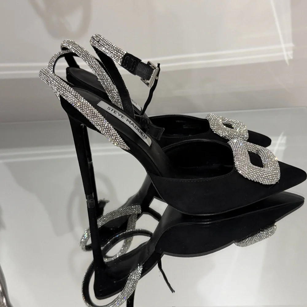 Steve Madden Black Pumps with Glittering Silver Buckles